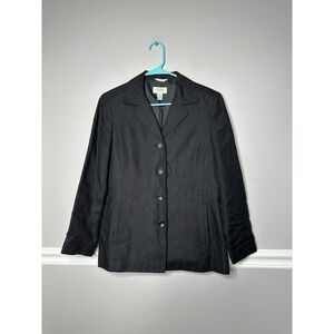 TALBOTS Irish Linen Blazer Jacket Pockets, Black Lined‎ Sz 6P Career Casual